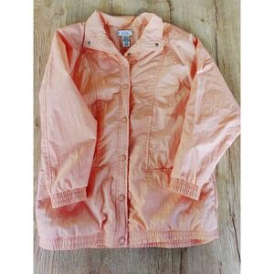 Vintage FELLER Iridescent Nylon Windbreaker Jacket Peach Coral Shimmer Womens M